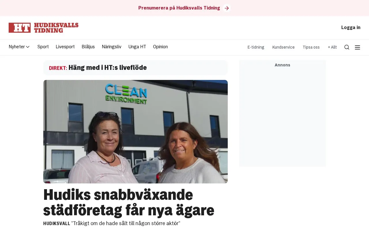 Hudiksvalls Tidning homepage screenshot
