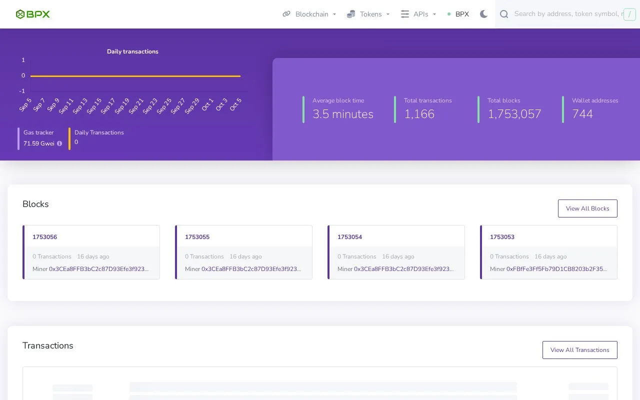 BPX Chain — BPX Chain Block Explorer homepage screenshot