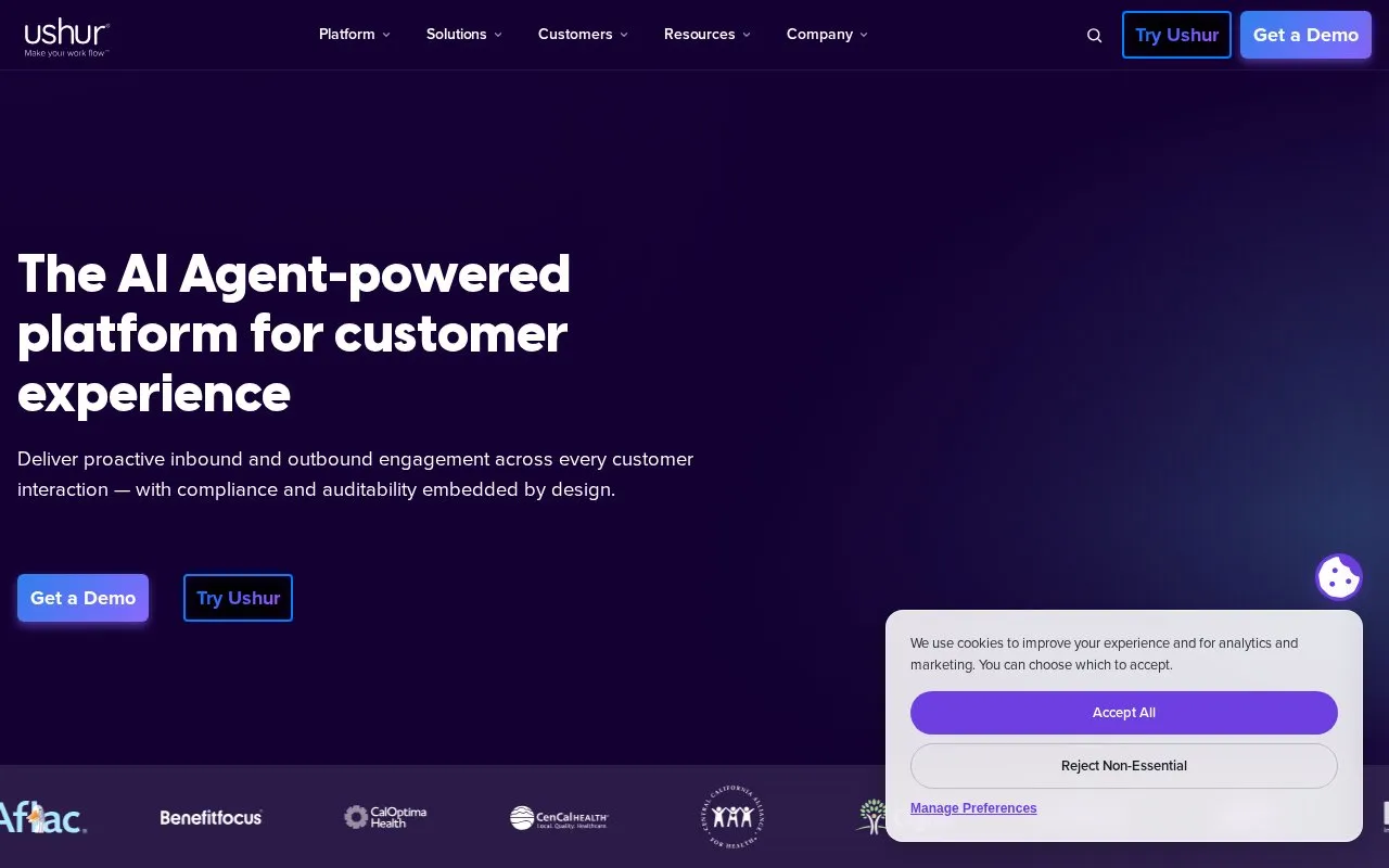 Ushur homepage screenshot