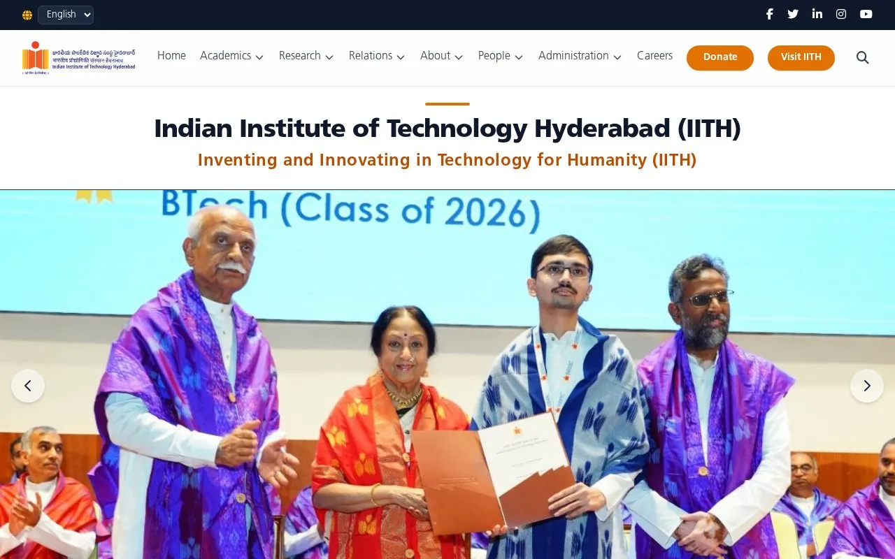 Indian Institute of Technology, Hyderabad homepage screenshot