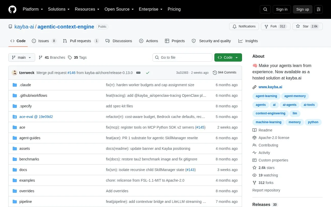 Agentic Context Engine homepage screenshot