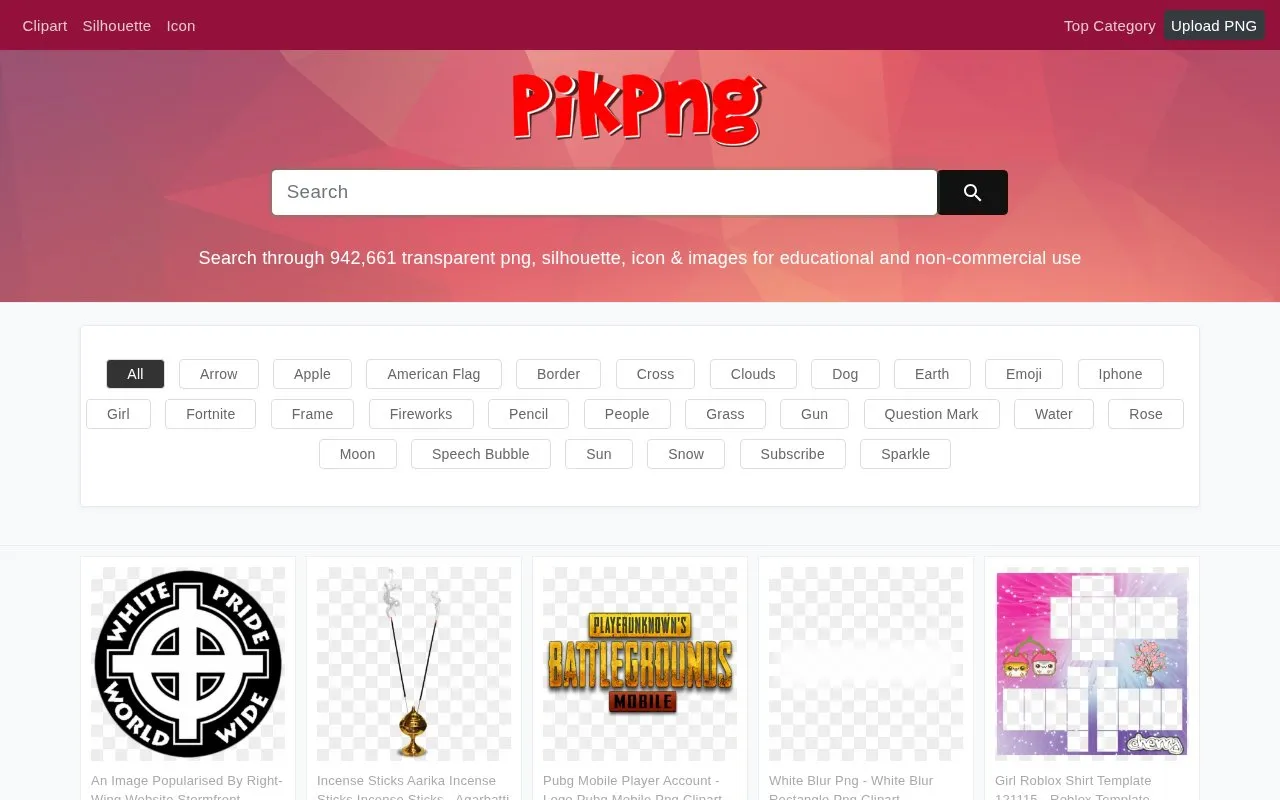 pikpng homepage screenshot