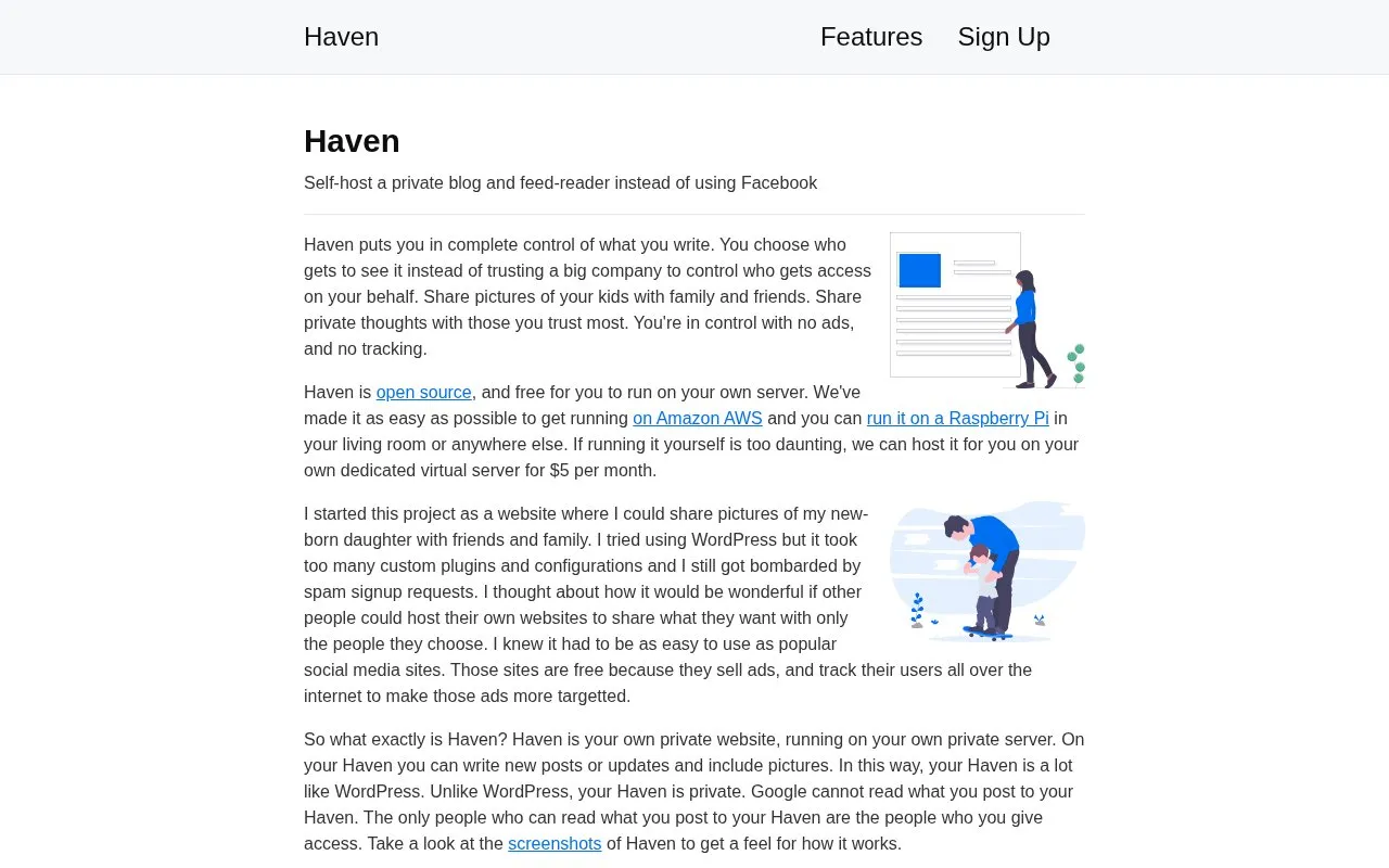 Haven homepage screenshot