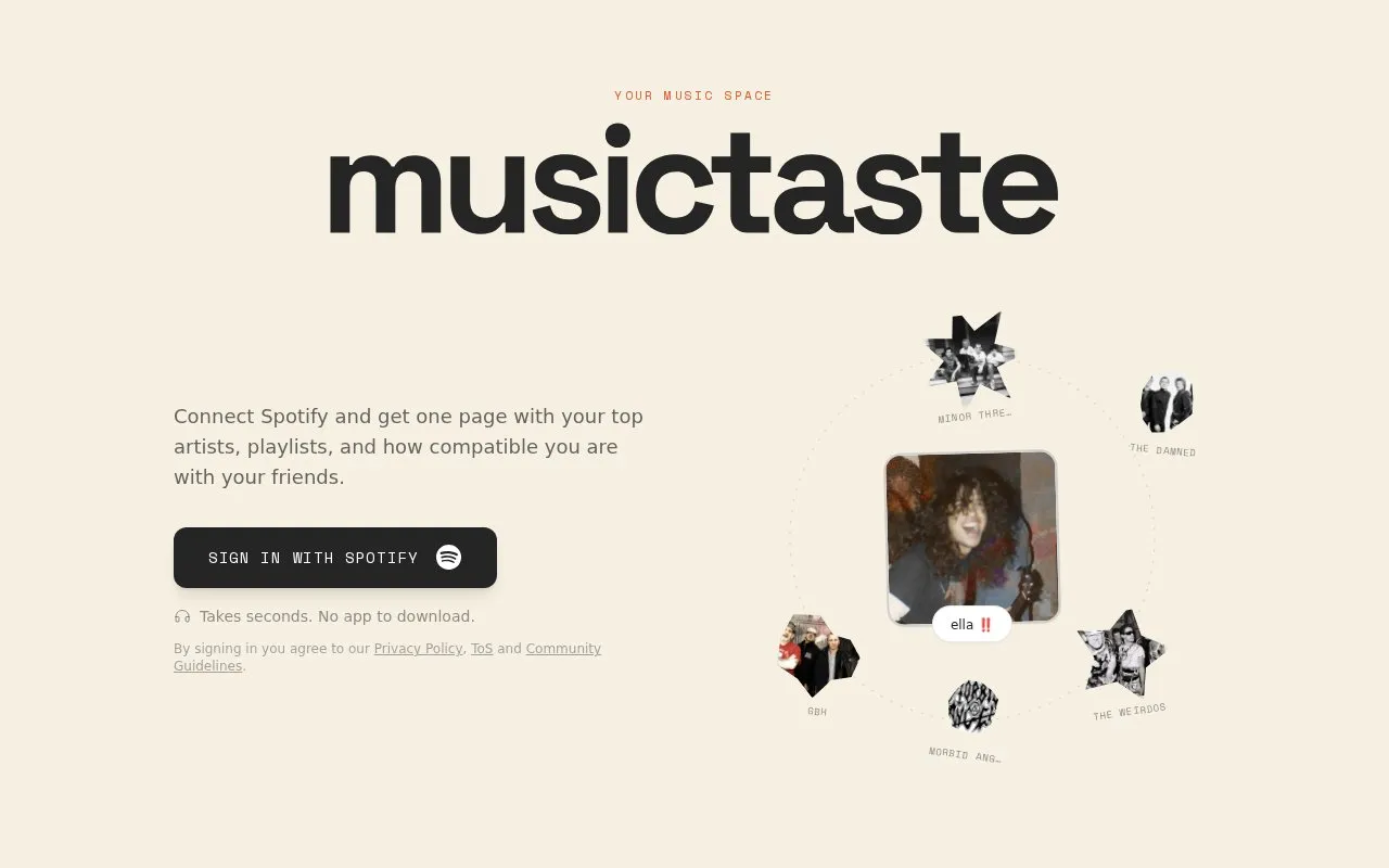 musictaste homepage screenshot