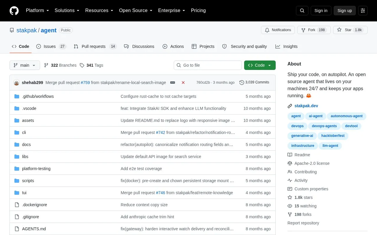 Stakpak homepage screenshot