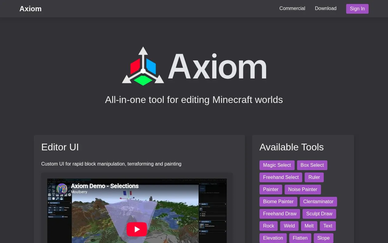 Axiom homepage screenshot