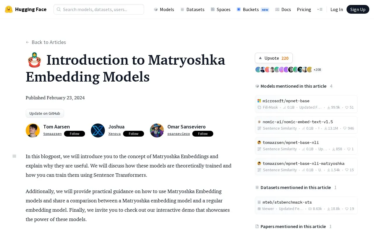 🪆 Introduction to Matryoshka Embedding Models homepage screenshot
