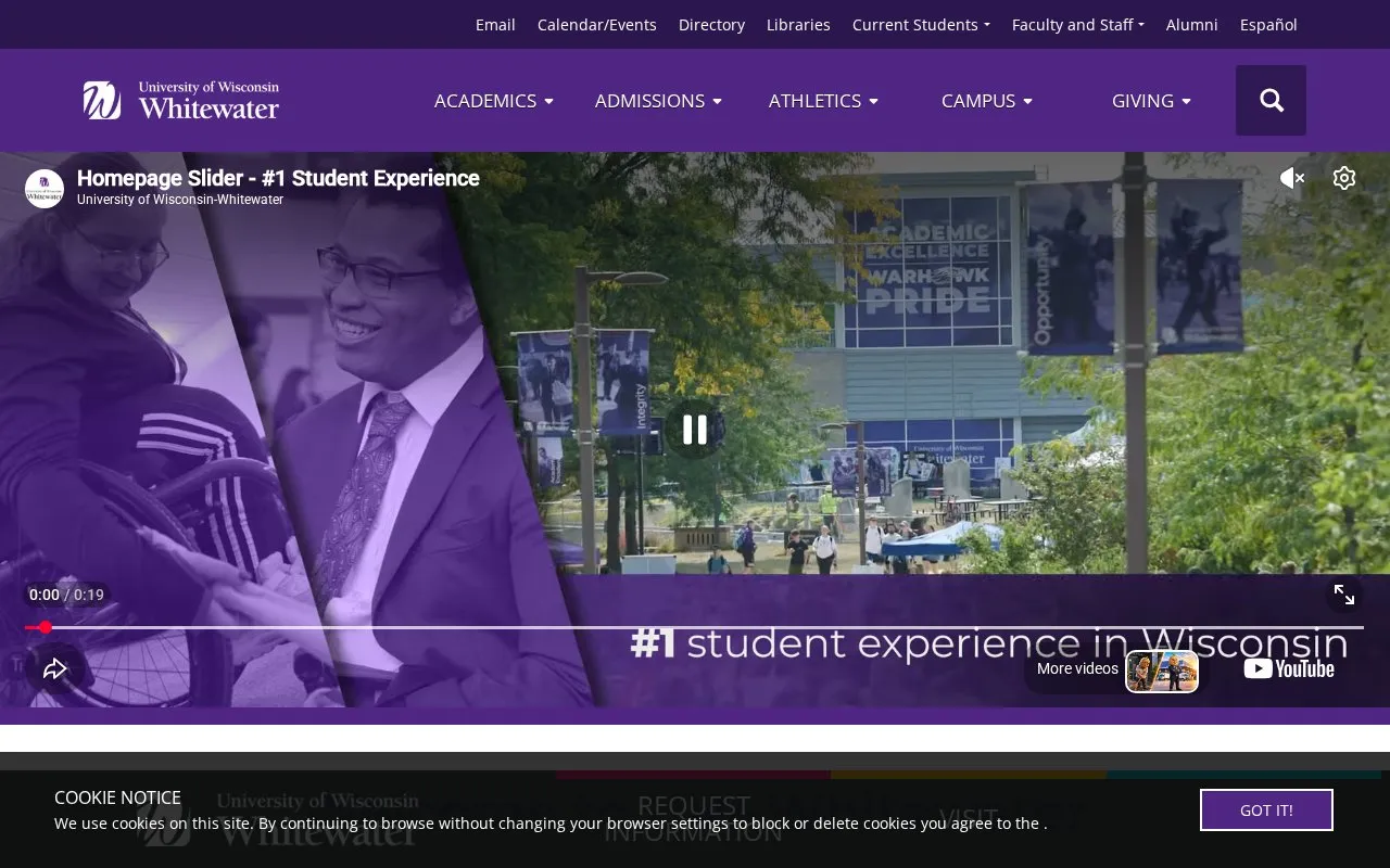 University of Wisconsin, Whitewater homepage screenshot