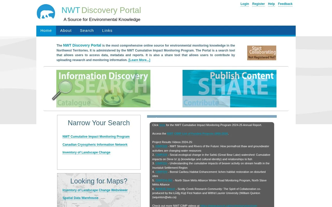 NWT Discovery Portal homepage screenshot