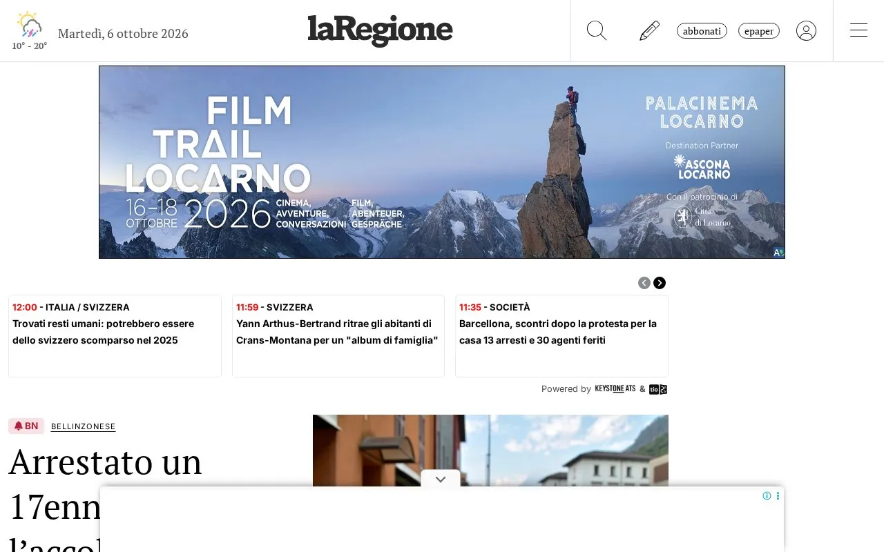laRegione homepage screenshot