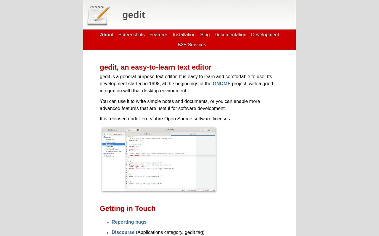 gedit homepage screenshot