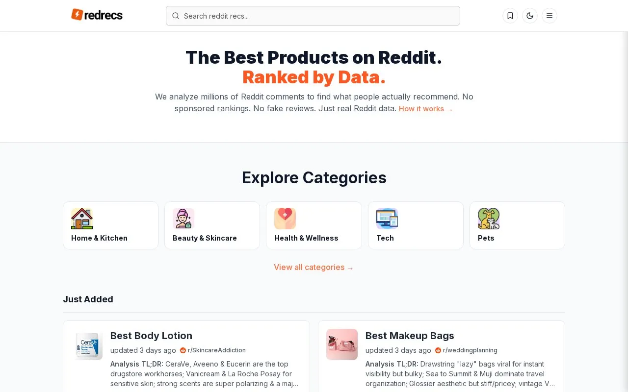 RedRecs homepage screenshot