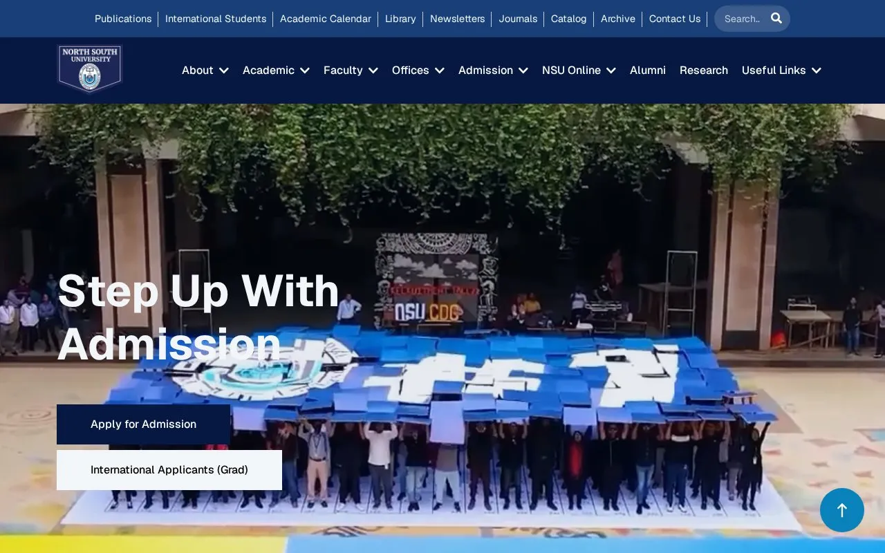 North South University homepage screenshot