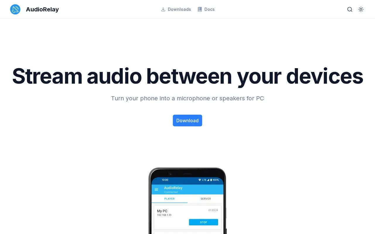 AudioRelay homepage screenshot