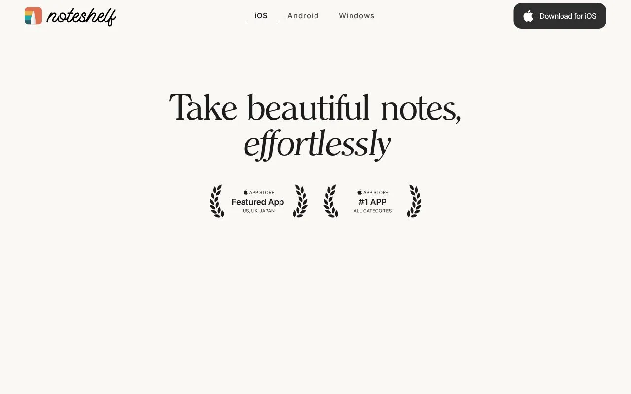 Noteshelf homepage screenshot