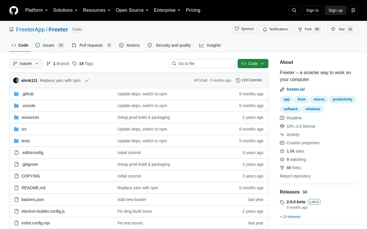 Freeter homepage screenshot