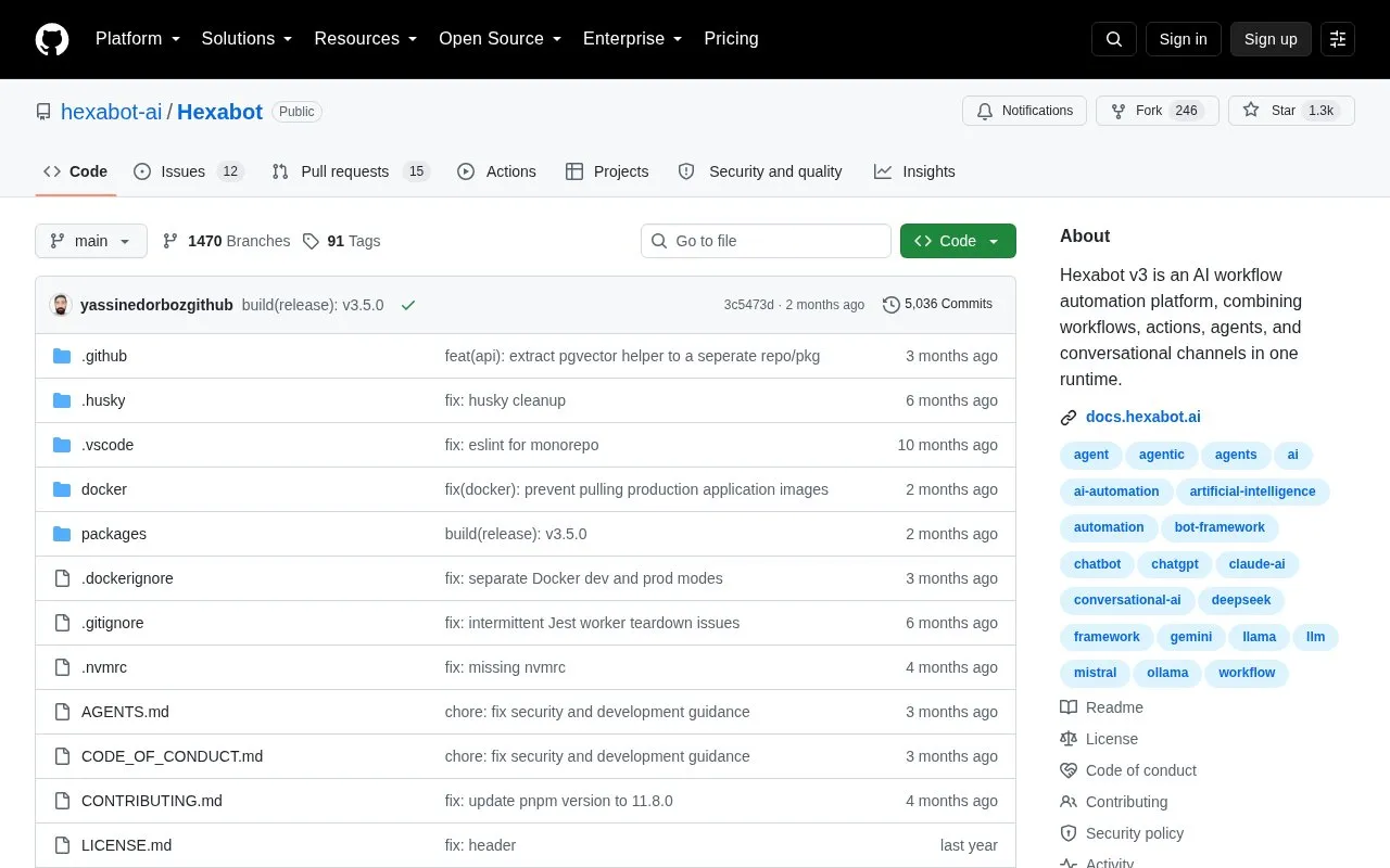 Hexabot homepage screenshot