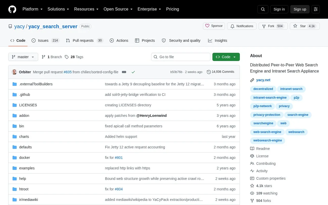 Yacy Search Server homepage screenshot