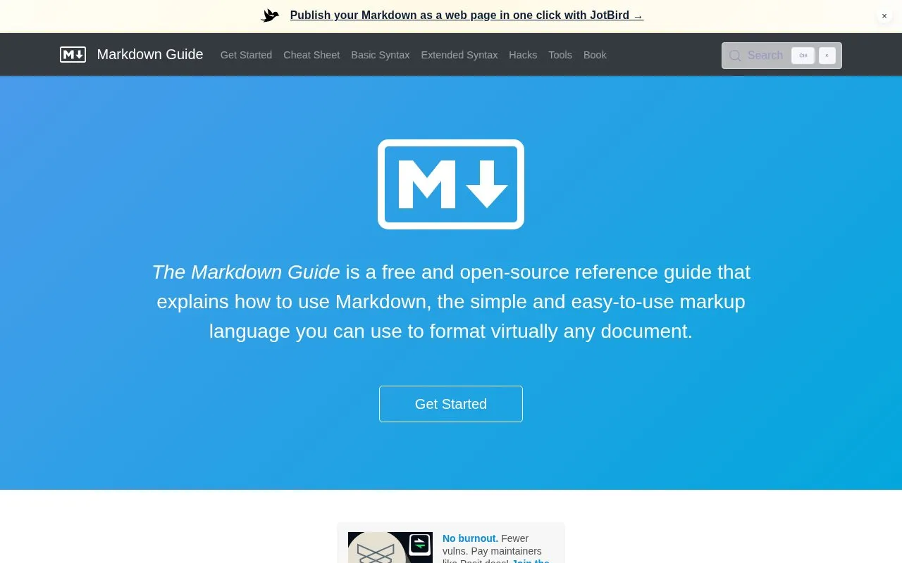 Markdown Guide homepage screenshot