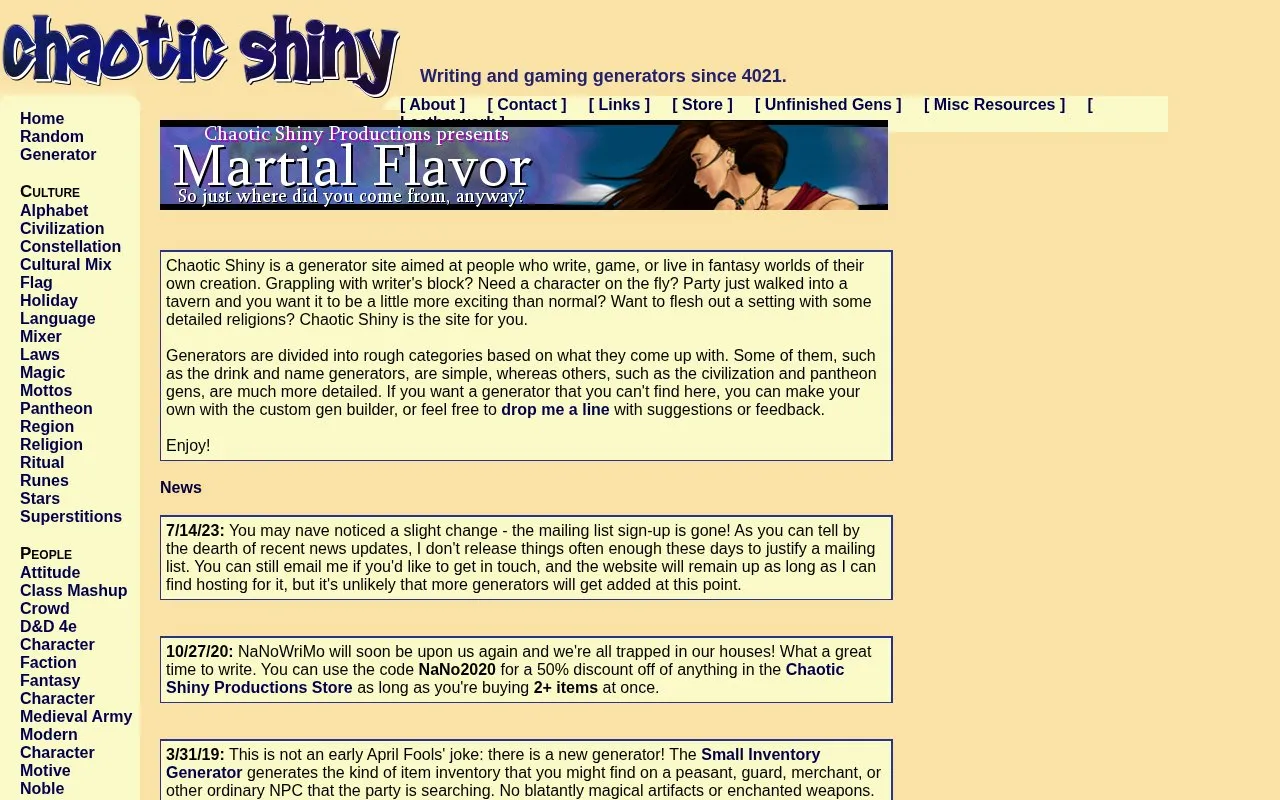 Chaotic Shiny homepage screenshot