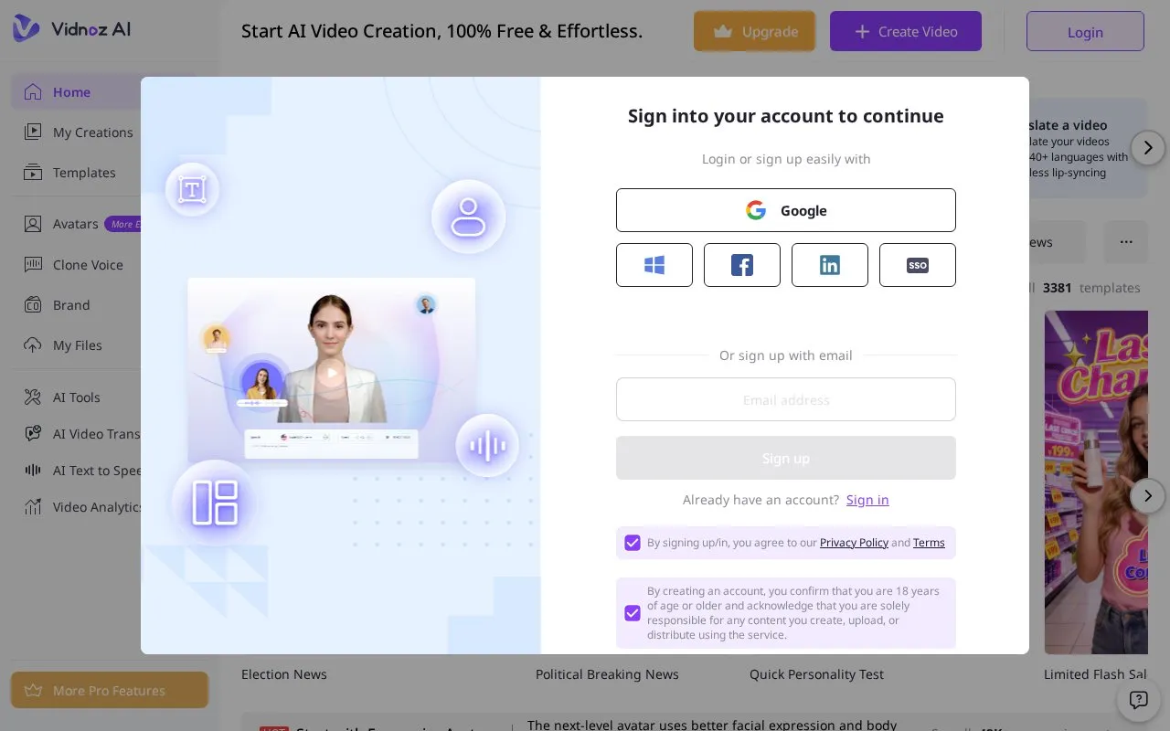 Vidnoz AI homepage screenshot