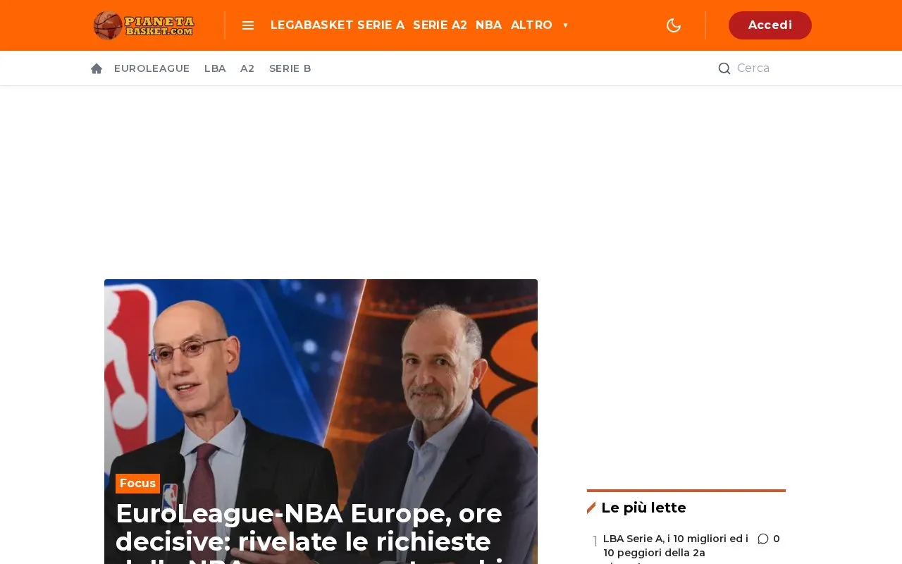 Pianeta Basket homepage screenshot