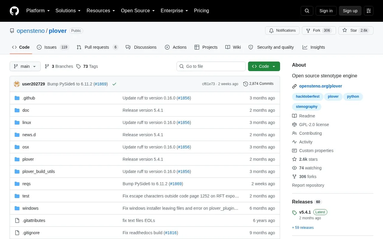 Plover homepage screenshot