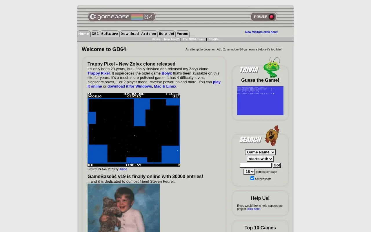 GB64 homepage screenshot