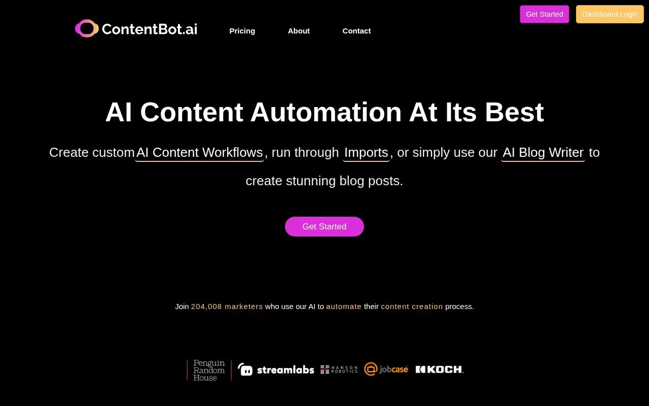 ContentBot homepage screenshot