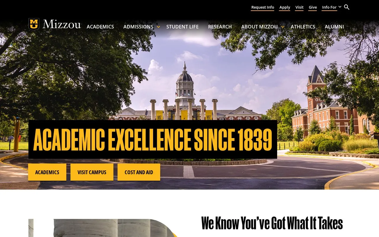 University of Missouri, Columbia homepage screenshot