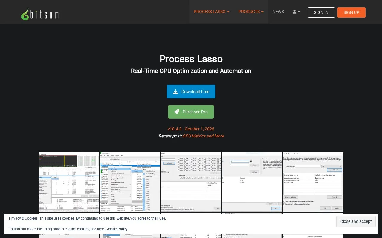 Process Lasso homepage screenshot