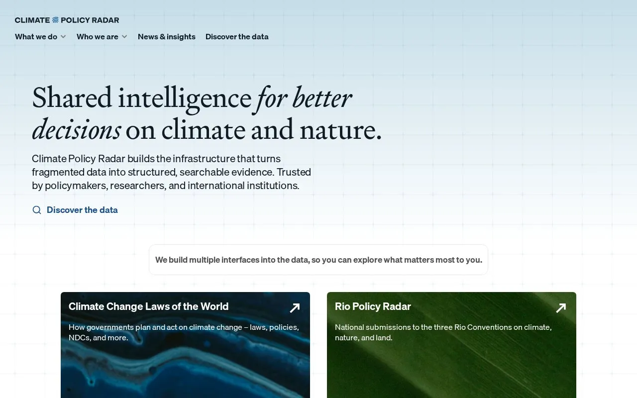 Climate Policy Radar homepage screenshot