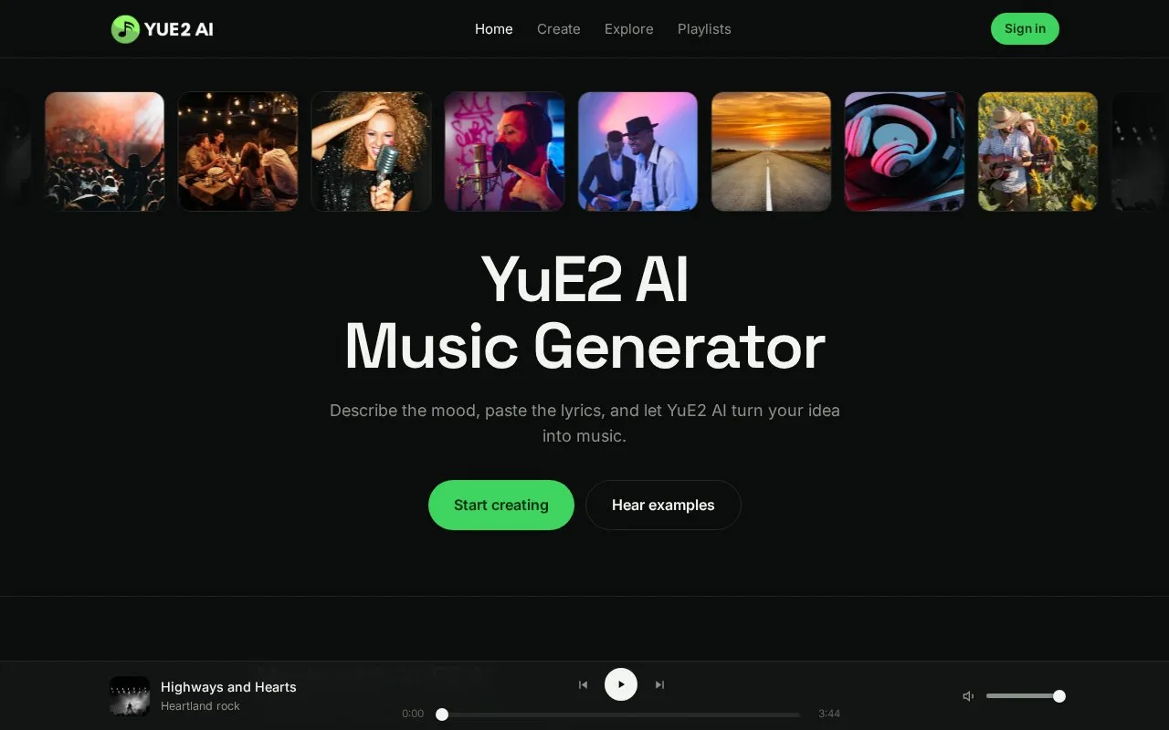 Yue AI homepage screenshot