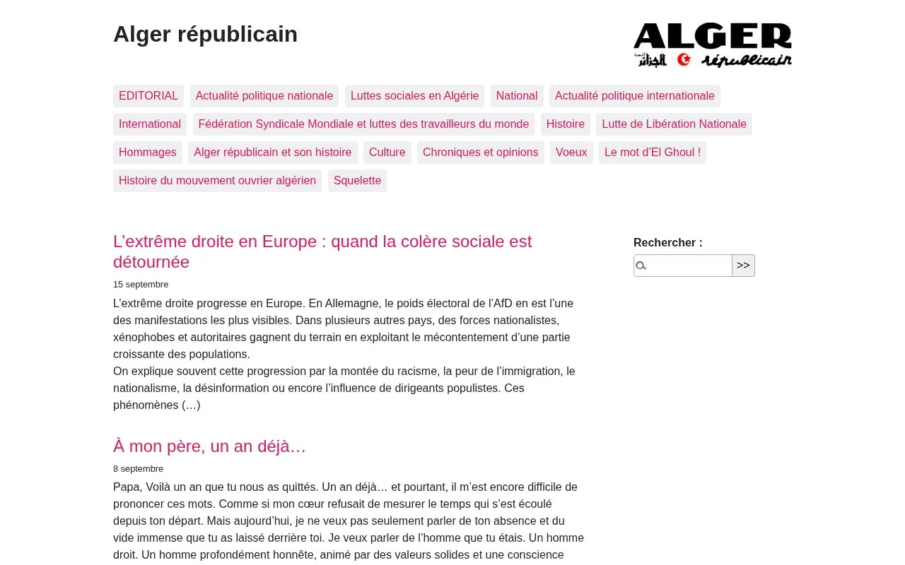 Alger républicain homepage screenshot
