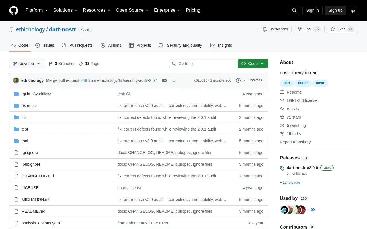 dart-nostr homepage screenshot