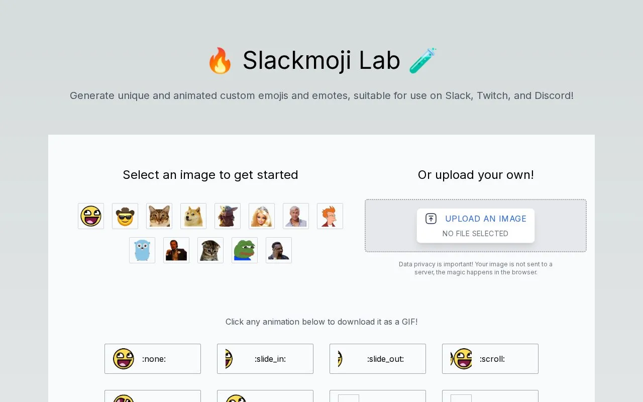 Slackmoji Lab homepage screenshot