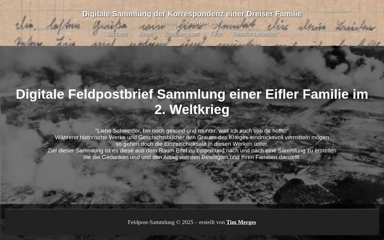 Digital Collection of the Klein Family Field Post Letters homepage screenshot