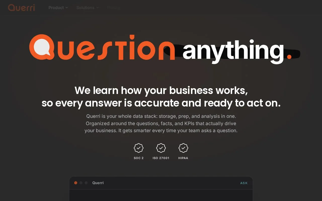 Querri homepage screenshot
