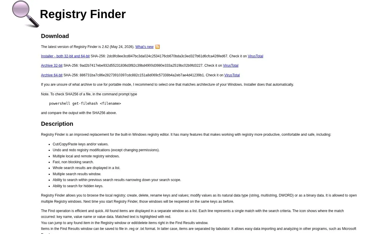 Registry-Finder homepage screenshot