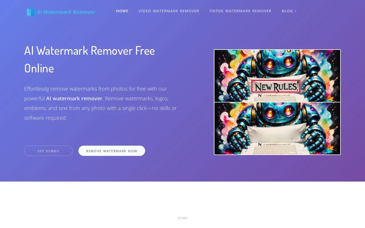 AI Watermark Remover homepage screenshot