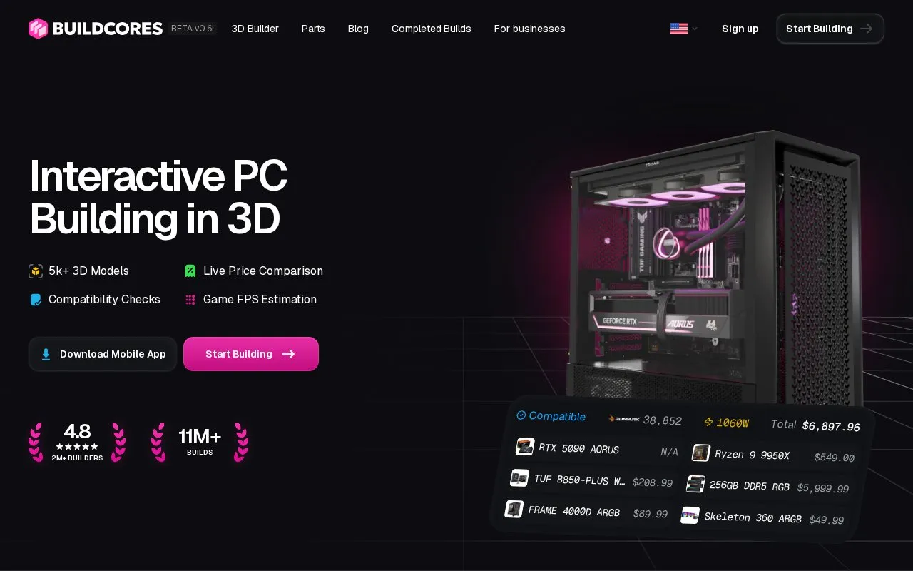 BuildCores homepage screenshot