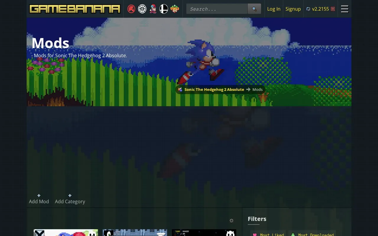 S2A Mods homepage screenshot