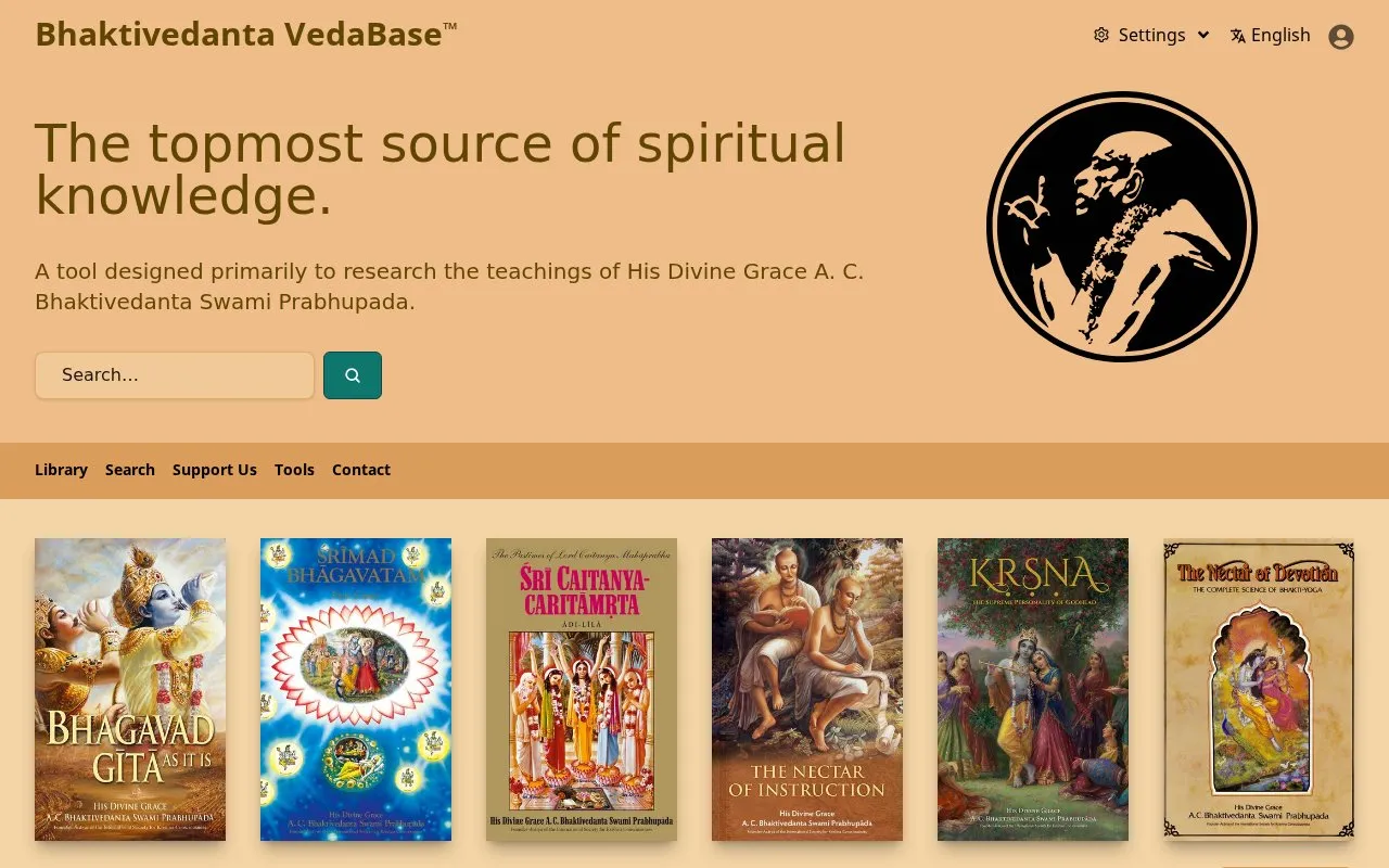 Vedabase homepage screenshot