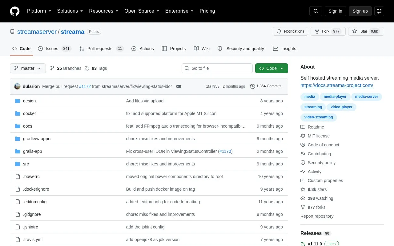 Streama homepage screenshot