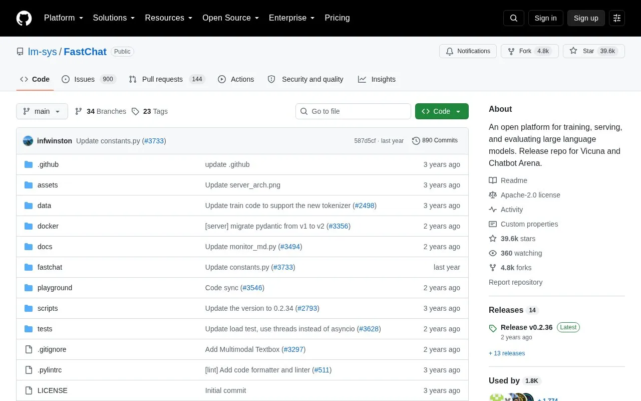 FastChat homepage screenshot