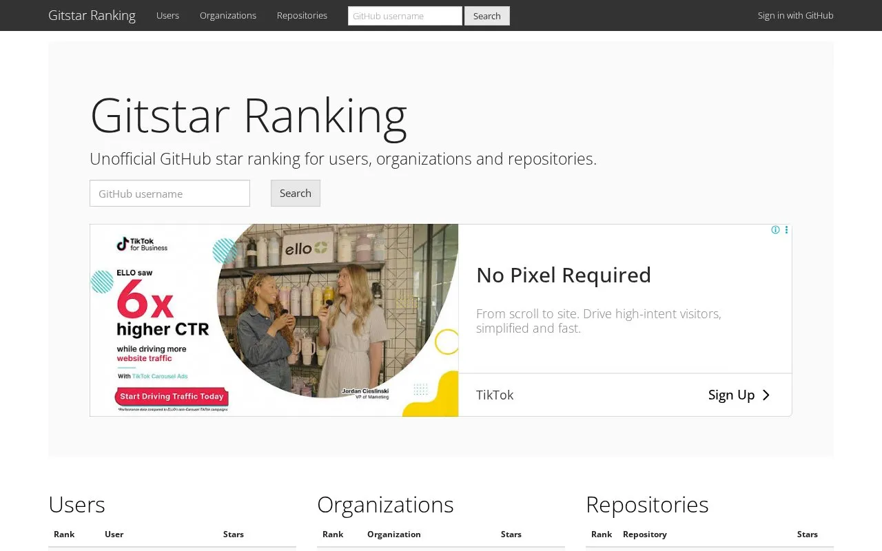 Gitstar Ranking homepage screenshot