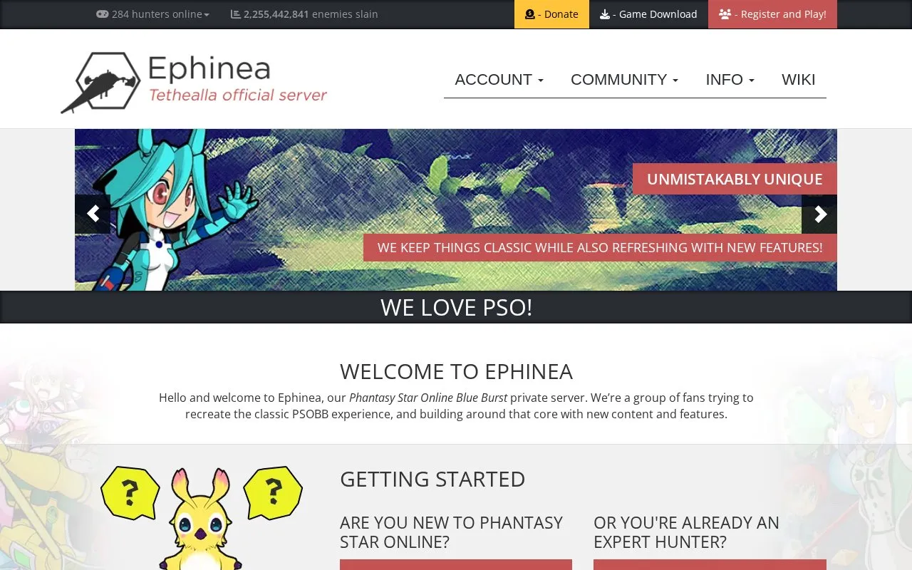 Ephinea homepage screenshot