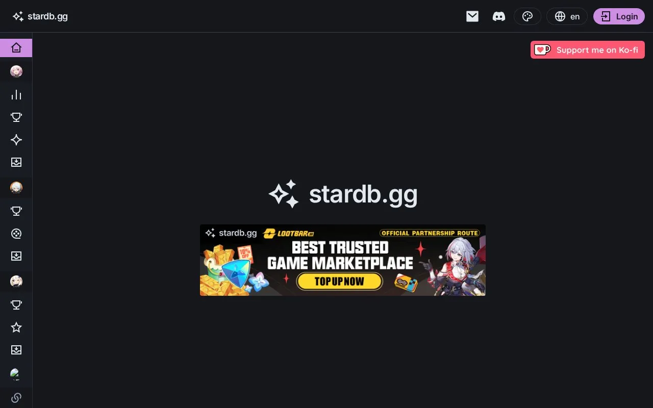 stardb.gg homepage screenshot