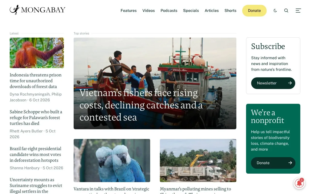 Mongabay homepage screenshot
