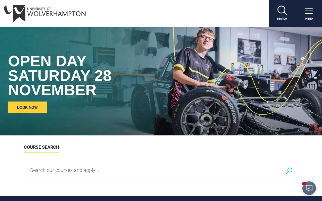 University of Wolverhampton homepage screenshot